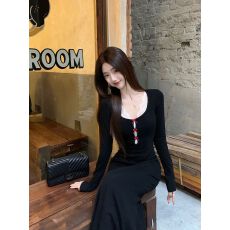 批发纯欲镂空蝴蝶结长袖连衣裙子女冬季内搭性感风白色<b class='q'>蕾丝</b>背心两件套