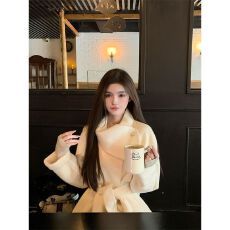 批发【高质量】【加厚保暖德绒450克】秋冬新款赫本风白色外套上衣女