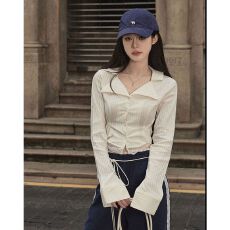 批发【原版品质】韩系白色衬衫女早秋chic甜辣妹设计感小众短款上衣