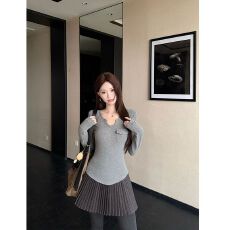 批发【人棉磨毛】<b class='q'>长袖</b>打底衫女早秋灰色<b class='q'>t</b><b class='q'>恤</b>显瘦韩系chic别致小上衣