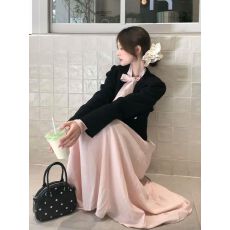 批发韩系温柔风粉色长袖<b class='q'>连衣裙</b>子女秋季2025新款巨好看的早秋穿搭<b class='q'>长裙</b>