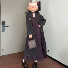 批发紫色法式v领毛衣针织<b class='q'>连衣裙</b>子女秋季2025新款配大衣内搭打底<b class='q'>长裙</b>