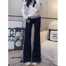 批发【官图 曼巴棉280克】新款美式条纹低腰休闲裤女秋冬数字运动裤