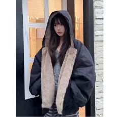 批发官图# 双面穿韩版座山雕棉服女短款秋冬宽松防寒夹克短外套款