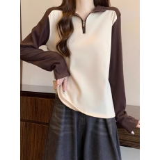 批发半拉链内搭<b class='q'>卫衣</b>打底衫女秋冬新爆款立领磨毛撞色插肩长袖上衣