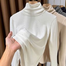 批发270克罗纹德绒 堆堆高领打底衫女磨毛保暖长袖内搭洋气<b class='q'>亮片</b>小衫