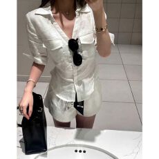 批发【原版品质】正肩收腰<b class='q'>中袖</b>衬衫女辣妹风后背绑带收腰POLO领上衣