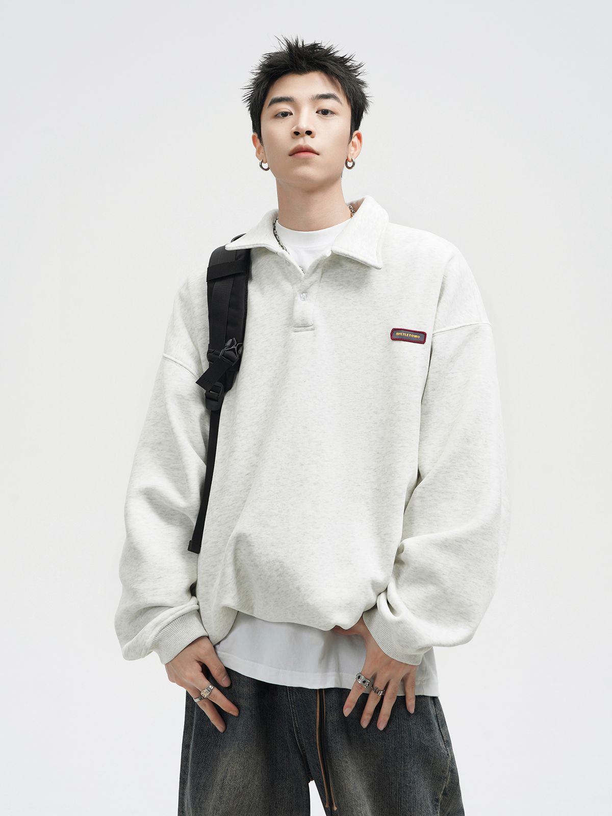 경관 그림 자수 막대기 표준 긴팔 POLO 셔츠 남자 아메리칸 조수 브랜드 폴로 칼라 캐주얼 후드티 커플 맨위