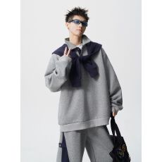 批发【官图】美式潮牌假两件撞色披肩运动<b class='q'>男</b>秋季设计感POLO领<b class='q'>卫衣</b>