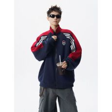 批发【官图】美式高街运动夹克<b class='q'>男</b>潮牌条纹插肩袖<b class='q'>卫衣</b>开衫立领<b class='q'>外套</b>