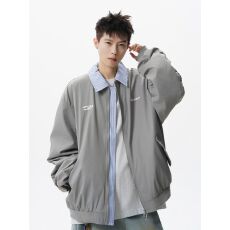 批发【官图】潮牌假两件衬衫领夹克男美式设计感宽松外套高街外搭