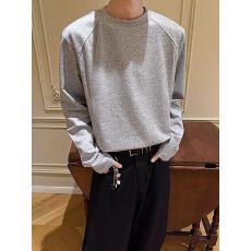 批发【官图】美式正肩T恤男通勤拼接解构廓形宽松圆领长袖打底上衣