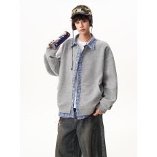 批发【官图】假两件格子拼接<b class='q'>卫衣</b><b class='q'>外套</b><b class='q'>男</b>女美式潮牌学院风夹克开衫