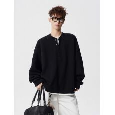批发【官图】美式设计感排扣半开襟<b class='q'>卫衣</b><b class='q'>男</b>宽松慵懒感青少年长袖上衣