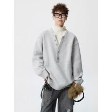 批发【官图】美式假两件设计感毛衣男老钱风复古宽松慵懒风针织衫