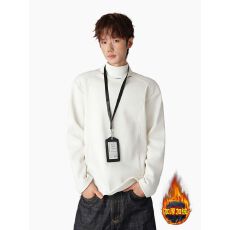 批发【实拍 加绒加厚】解构简约中领打底衫T恤男保暖宽松半高领上衣