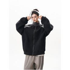 批发【官图】美式复古插肩袖立领<b class='q'>卫衣</b>女<b class='q'>男</b>宽松休闲运动棒球服情侣