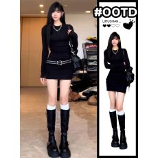 批发<b class='q'>黑色</b>性感辣妹包臀连衣裙子女装秋冬2026新款配大衣内搭打底止步裙