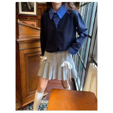 批发毛呢加厚好质量+安全裤+拉链 百褶裙蝴蝶结<b class='q'>短裙</b>灰色<b class='q'>半身裙</b>春秋冬