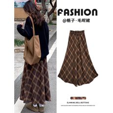 批发毛呢+松紧腰+拉链 <b class='q'>百褶</b>裙半身裙复古中长款包臀裙A字裙春秋冬季