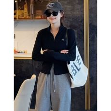 批发【纯棉原版品质】半高领双拉链长袖t恤女秋季<b class='q'>新款</b>修身百搭上衣