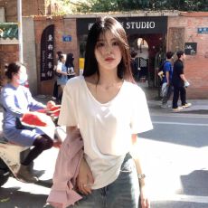 官图 实价 26支纯棉高紧密170g U领t恤女短袖白色正肩夏季