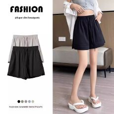 批发夏季新款女装复古韩版工装休闲<b class='q'>短裤</b>女抽绳高腰显瘦宽松开叉阔腿裤