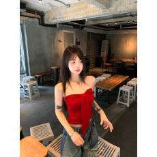 批发人棉270克 蝴蝶结系带抹胸背心夏季性感裹胸内搭红色甜辣妹上衣
