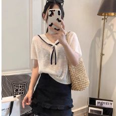 批发冰丝针织短袖女2026新款夏季<b class='q'>女装</b>时尚学院风海军领显瘦上衣t恤女