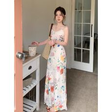 批发甜味乔巴2026年夏短款开衫甜美温柔风气质显瘦V领吊带碎花<b class='q'>连衣裙</b>