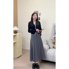 批发TR质量+隐形拉链+腰带 百褶裙<b class='q'>半身裙</b>小众设计感中长款A字裙长裙