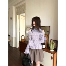 批发【人棉磨毛坑条210克】秋冬独特撞色长袖打底衫女上衣