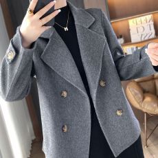 批发小香风羊毛双面呢绒大衣女短款秋冬小个子西装领毛呢子外套外搭穿