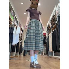 批发美式复古街头辣妹格纹<b class='q'>七分裤</b><b class='q'>女</b>夏季新款休闲垂感显瘦阔腿裤<b class='q'>短</b>裤子