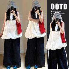 批发有货~夏季新款花苞连衣裙上衣＋休闲长裤子两件套