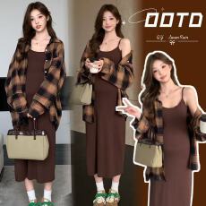 批发实拍~春<b class='q'>秋</b>新款慵懒风懒人穿搭高级感简约背心裙+格子衬衫孕妇套装