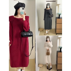 批发大货~<b class='q'>秋</b>冬新款宽松慵懒圆领套头加厚小花朵孕妇针织连衣裙