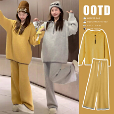 批发大货~2025新款洋气时髦连帽外套+阔腿裤孕妇秋冬装毛衣套装