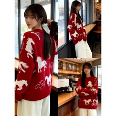 批发秋冬新款季本命年<b class='q'>加厚</b>打底衫宽松新年红色毛衣阔腿裤孕妇套装