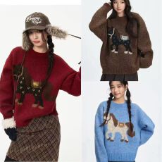 批发<b class='q'>秋</b>冬新年氛围感马上暴富战袍软糯保暖针织衫孕妇上衣羊驼大阪