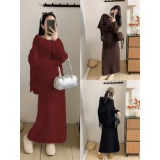 春秋新款2026时尚减龄高级感流苏慵懒风针织毛衣+半身裙孕妇套装