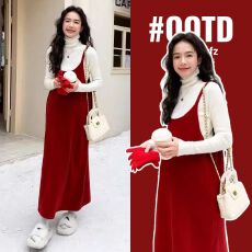 大货2026秋冬新款时尚气质减龄新年红色喜庆毛衣吊带+打底套装