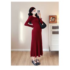 批发实拍 xian货<b class='q'>春秋</b>爆款孕妇优雅气质别致纯欲性感显瘦针织<b class='q'>连衣裙</b>