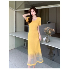 批发法式小香风圆领<b class='q'>夏季</b>收腰显瘦a字网纱拼接修身<b class='q'>孕妇</b><b class='q'>针织</b>连衣裙