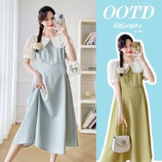 批发实拍大货 夏季新款娃娃领假两件孕妇<b class='q'>连衣裙</b>