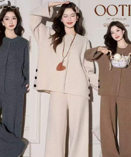 실사 지금 새로운 가을 겨울 폭발 고급 센스 미니멀리즘 캐주얼 투피스 세트 세트