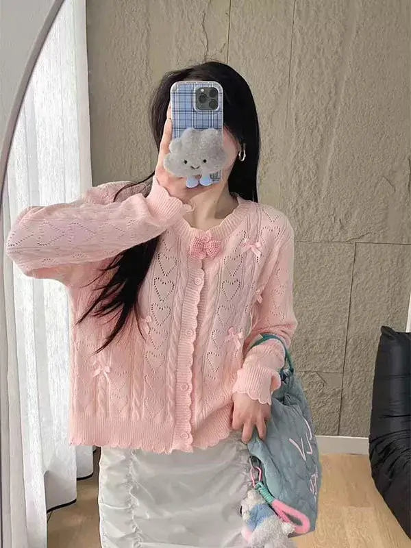 리본 디테일 크롭 니트 가디건 상세 이미지 1