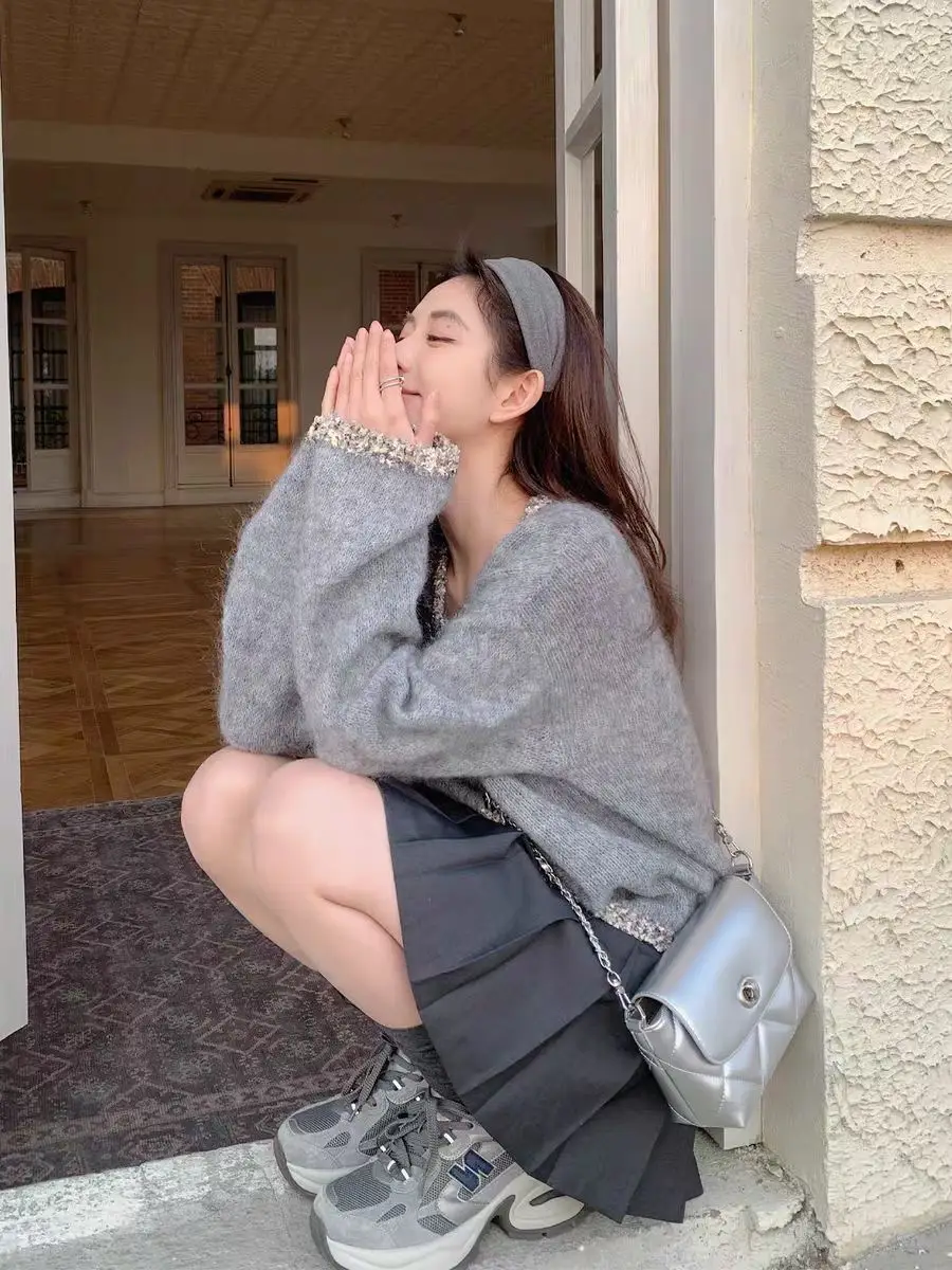 골드 포일 샤넬 스타일 니트 가디건 상세 이미지 1