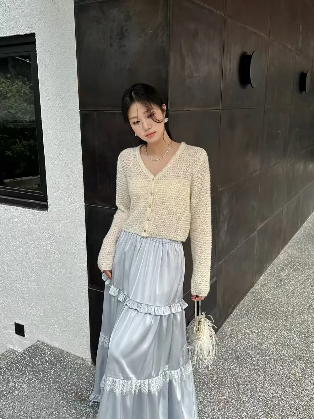 루즈핏 블루 니트 가디건 상세 이미지 5