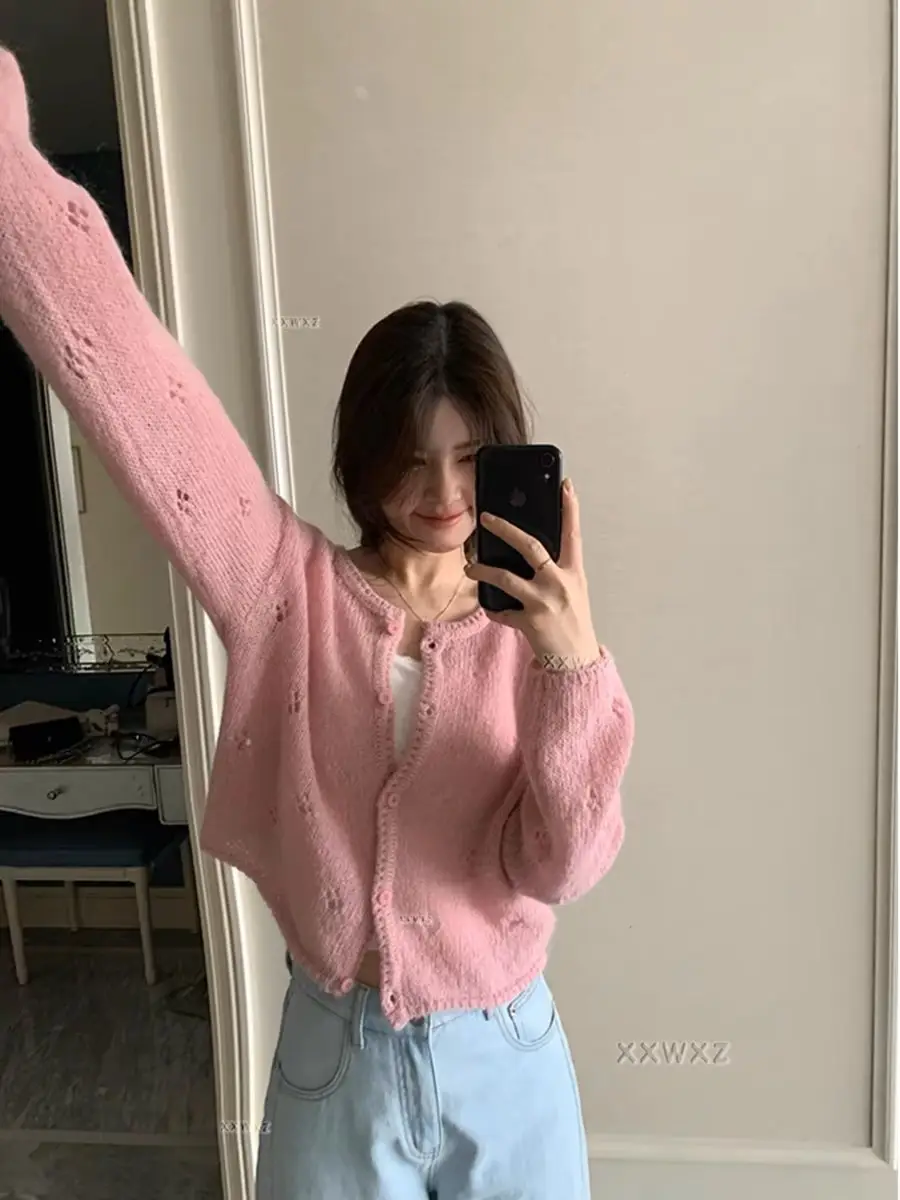 봄여름 연두색 니트 가디건 상세 이미지 1